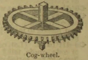 A cog-wheel with a central upright shaft and radial spokes.