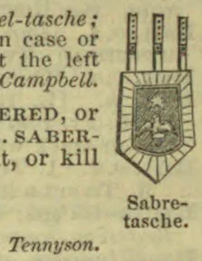 A sabretache, a decorated military pouch suspended from three straps.