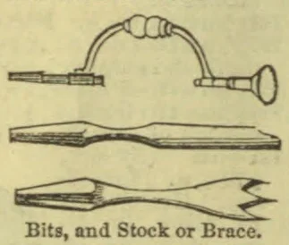 The illustration shows several drill bits and a hand brace or stock.