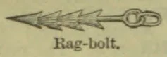 A bag-bolt, a bolt with a broad, blunt head and a loop at the other end.