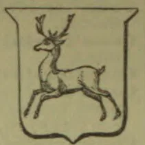 A stag in mid-leap is depicted inside a shield.