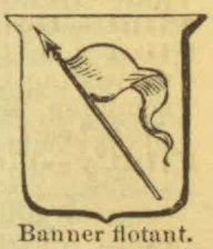A waving banner attached to a diagonal pole is shown inside a shield-like outline.