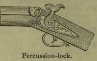 An illustration of a percussion lock mounted on a firearm.