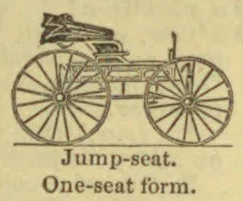 A one-seat horse-drawn carriage with large spoked wheels and a raised jump seat.