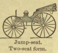 An antique two-seat, two-wheeled carriage with large spoked wheels and a raised rear seat.