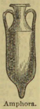 An ancient amphora with two handles and a pointed base.