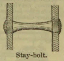 A stay-bolt connects two vertical plates with a curved horizontal bar.