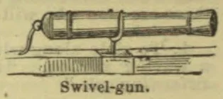 A small cannon mounted on a swiveling support.