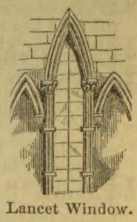A tall Gothic lancet window flanked by two smaller pointed arches.