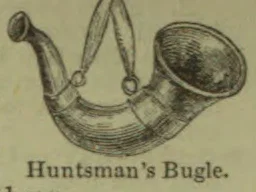 A curved huntsman’s bugle with a flared bell and hanging loops.