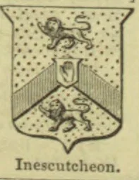 A heraldic shield bearing a smaller shield and animal figures.