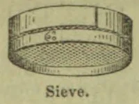 A shallow, round sieve with a perforated mesh bottom.
