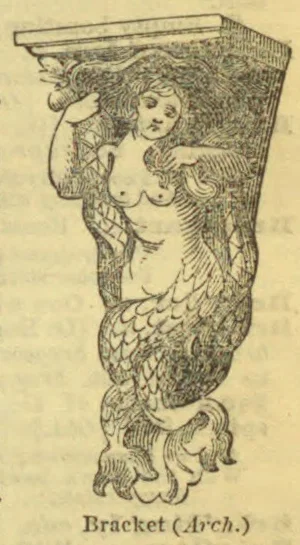 An ornamental architectural bracket shaped like a mermaid supporting a projecting ledge.