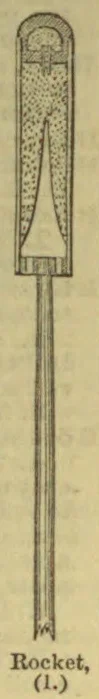 An elongated rocket shown with a rounded, patterned head and a long narrow shaft.
