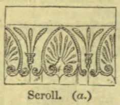 An ornamental carved scrollwork pattern with symmetrical leaf and volute motifs.
