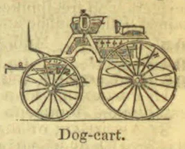 A two-wheeled dog-cart with a seat and harness shafts is shown in profile.