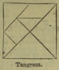 A square divided into geometric pieces to illustrate a tangram puzzle.