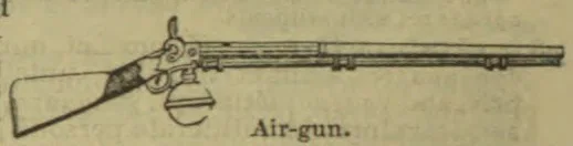 An engraving of an air gun with a long barrel, stock, and trigger mechanism.