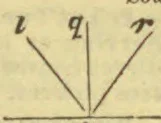 Three rays labeled v, q, and r spread upward from a common point on a horizontal line.