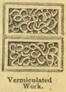 Two rectangular panels filled with ornate, wormlike interlacing ornament.