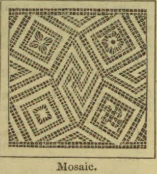 A square geometric mosaic pattern composed of interlocking diamond and floral motifs.