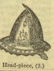 An ornate pointed head-piece with a broad decorated brim.