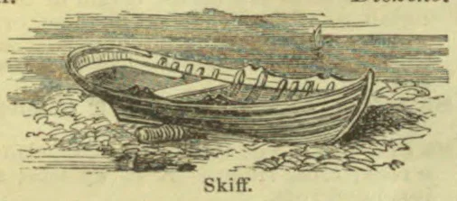 A small rowing skiff floats on the water.