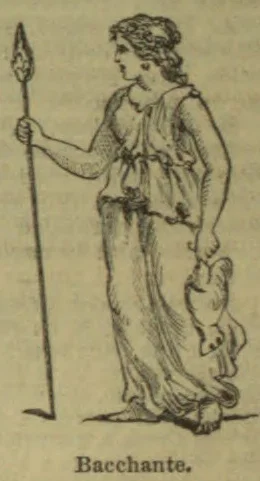 A woman in flowing robes holds a long staff and carries a small animal over her shoulder.