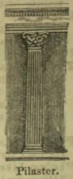 An ornamental classical pilaster with a decorated capital and a fluted shaft.