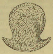 An ornate, high-domed helmet with a broad, upturned brim.