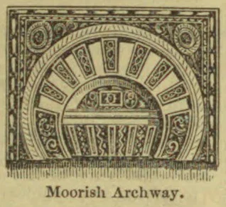 An ornate horseshoe-shaped Moorish archway filled with intricate geometric and floral patterns.