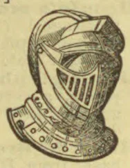An engraved medieval helmet with a visor and a decorated neck guard.