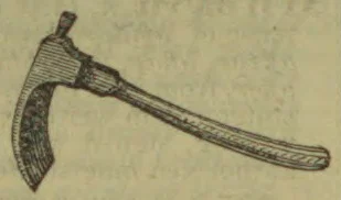 An adz with a long handle and a curved blade.