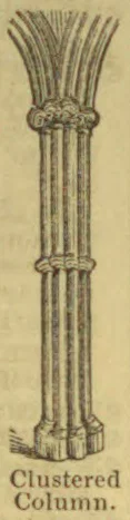 An architectural drawing of a clustered column with several slender shafts gathered beneath a spreading capital.