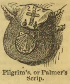 A pilgrim's pouch decorated with a cross and a scallop shell.