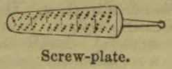 A cylindrical screw-plate tool with a textured surface and a narrow handle extending from one end.