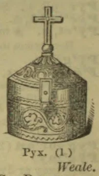 An ornate covered vessel topped with a cross.