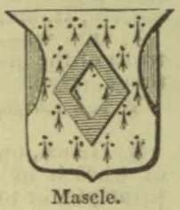 A heraldic shield bearing a large central mascle amid ermine spots.