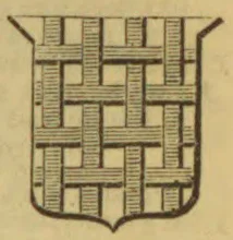 A shield filled with an interwoven pattern of horizontal and vertical bands.