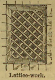 A rectangular wooden frame filled with a crisscross lattice pattern.