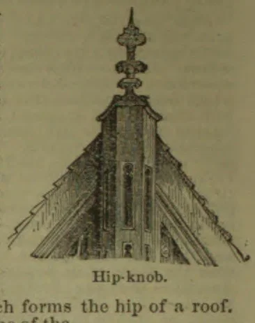 An architectural drawing of a decorative knob at the hip of a roof.