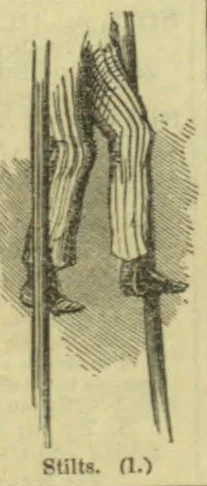 An illustration of a person using a pair of stilts.