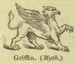 A griffin, with the body and hindquarters of a lion, the head and forelegs of a bird of prey, and large wings.