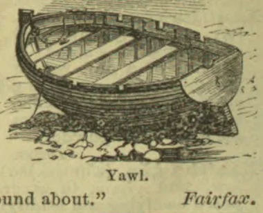 An open yawl with seats and oars rests on a rocky shore.
