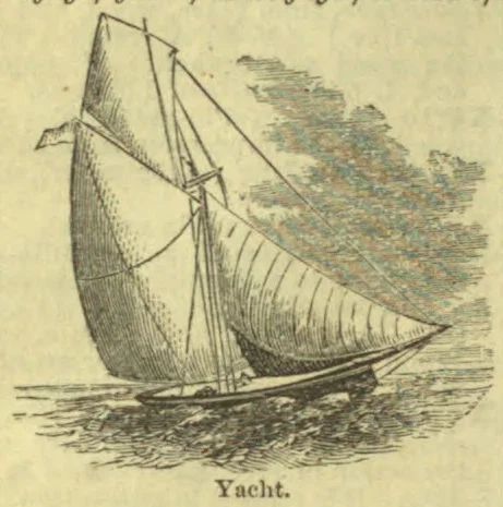A sailing yacht with a large sail is shown on the water.