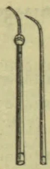 Two long, slender staffs with curved tops are shown side by side.
