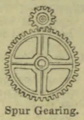 A spur gear with a smaller gear meshing above it.
