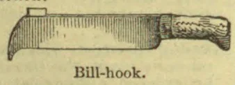 An antique bill-hook with a curved blade and a short handle.