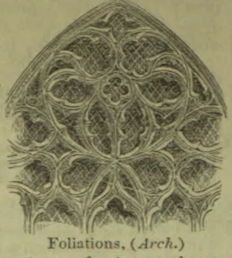 An intricate Gothic architectural ornament formed from interlacing foliate and quatrefoil tracery.