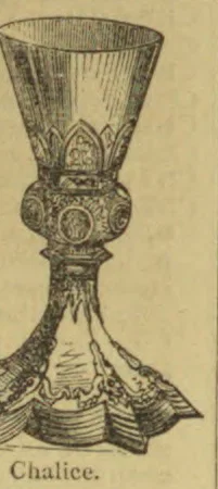 An ornate chalice with a wide flared cup and decorated stem and base.